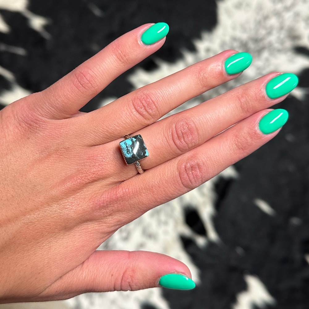 Turquoise Square Stone Silver Ring - Women Jewelry